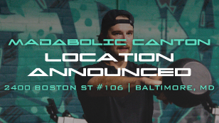 MADabolic Canton location announcement graphic showing a coach demonstrating a kettlebell swing, with address 2400 Boston St #106, Baltimore, MD